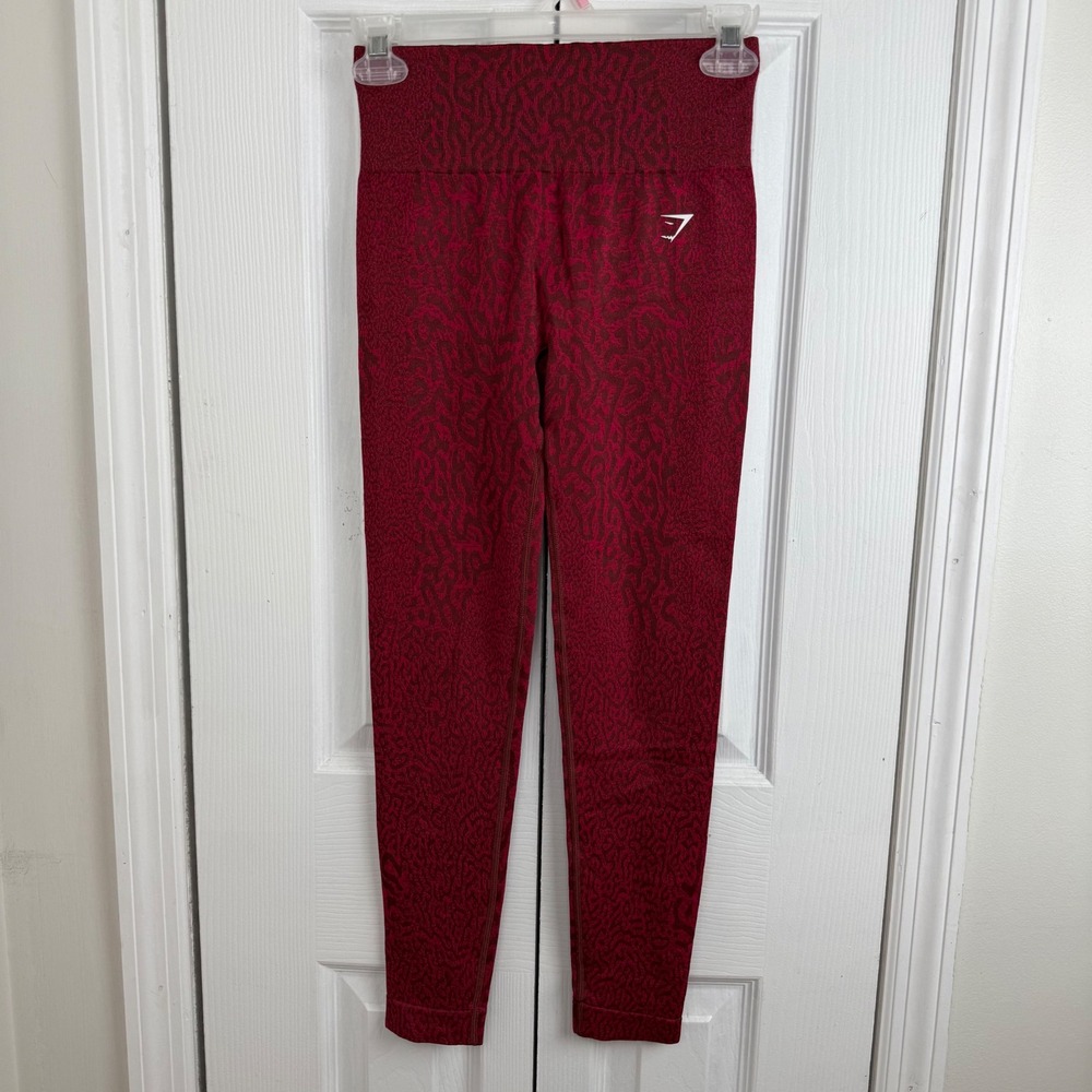 Gymshark Seamless Scrunch Leggings Red Animal Print High Waist Women's Small
